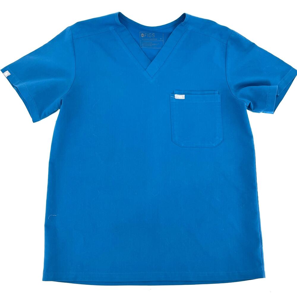 Figs Blue Medium Scrub Set Double Pocket Short Sleeve Top Straight Pants M short